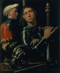 Portrett av en militærkaptein med sin godseier, ca. 1518-22